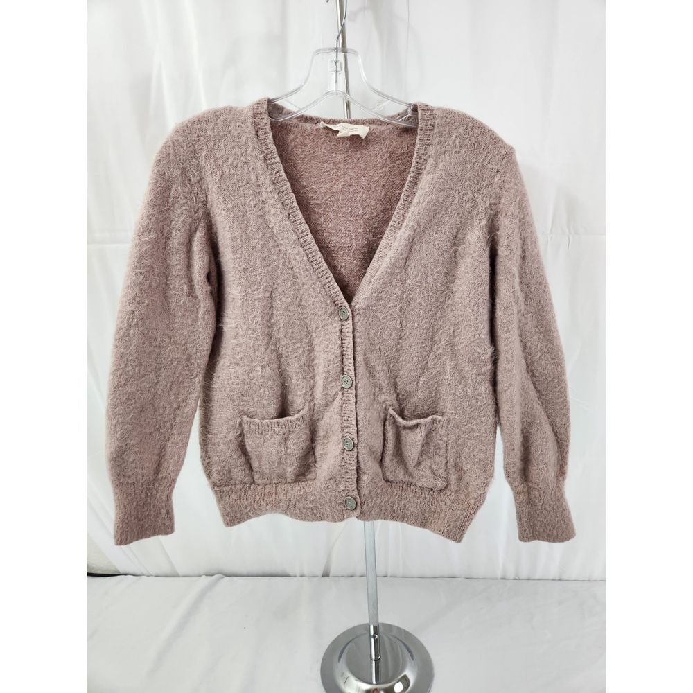 Two by Vince Camuto Mauve Pink Fuzzy Eyelash Knit V-Neck Button Cardigan‎ XS